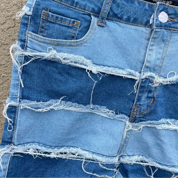 NWT Dolls soul happy patchwork high waisted denim shorts Sz L - Picture 2 of 7